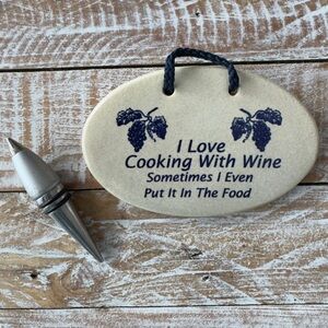 🍷✨Wine Lover Kitchen Décor Bundle – Pottery Plaque + Bottle Stopper✨🍾